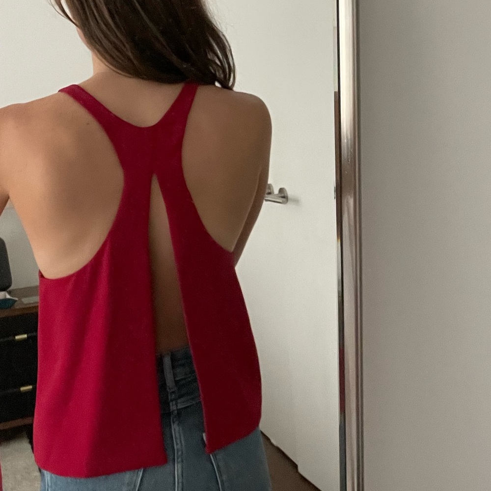 IRO Red High Neck Open Back Top